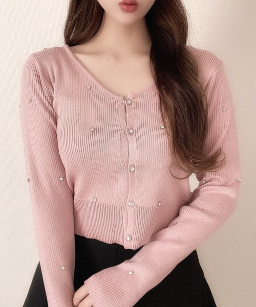 Ada.(エイダ)の「ビジュー ニット Vネック カーディガン(カーディガン/ボレロ・レディース・ピンク/アイボリー/ブラック・FREE)」の3枚目の写真