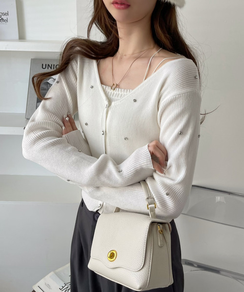 Ada.(エイダ)の「ビジュー ニット Vネック カーディガン(カーディガン/ボレロ・レディース・ピンク/アイボリー/ブラック・FREE)」の20枚目の写真