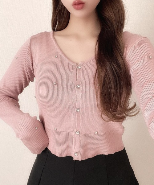 Ada.(エイダ)の「ビジュー ニット Vネック カーディガン(カーディガン/ボレロ・レディース・ピンク/アイボリー/ブラック・FREE)」の9枚目の写真