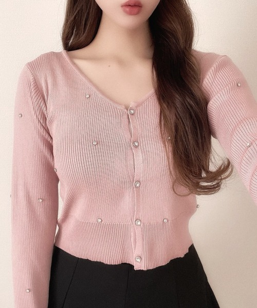 Ada.(エイダ)の「ビジュー ニット Vネック カーディガン(カーディガン/ボレロ・レディース・ピンク/アイボリー/ブラック・FREE)」の10枚目の写真