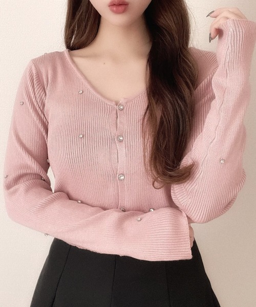 Ada.(エイダ)の「ビジュー ニット Vネック カーディガン(カーディガン/ボレロ・レディース・ピンク/アイボリー/ブラック・FREE)」の11枚目の写真