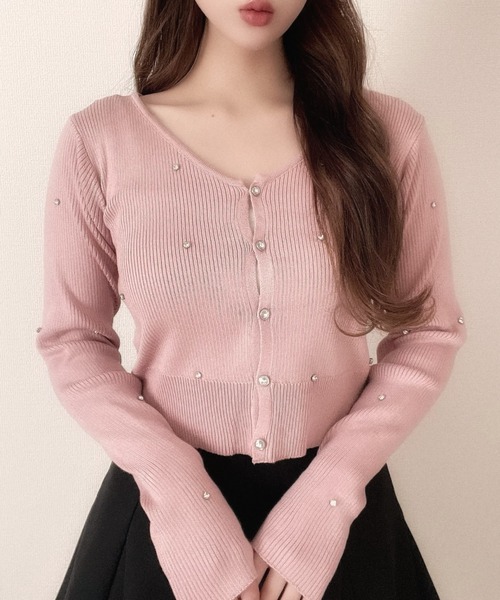 Ada.(エイダ)の「ビジュー ニット Vネック カーディガン(カーディガン/ボレロ・レディース・ピンク/アイボリー/ブラック・FREE)」の12枚目の写真