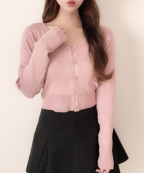 Ada.(エイダ)の「ビジュー ニット Vネック カーディガン(カーディガン/ボレロ・レディース・ピンク/アイボリー/ブラック・FREE)」の14枚目の写真