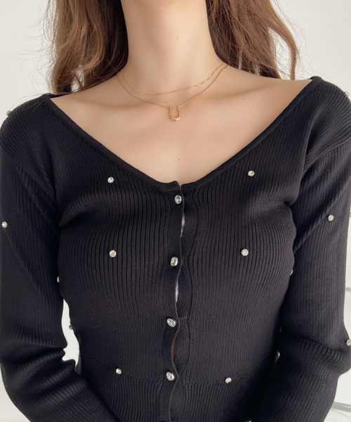 Ada.(エイダ)の「ビジュー ニット Vネック カーディガン(カーディガン/ボレロ・レディース・ピンク/アイボリー/ブラック・FREE)」の17枚目の写真