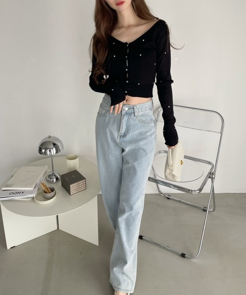 Ada.(エイダ)の「ビジュー ニット Vネック カーディガン(カーディガン/ボレロ・レディース・ピンク/アイボリー/ブラック・FREE)」の8枚目の写真