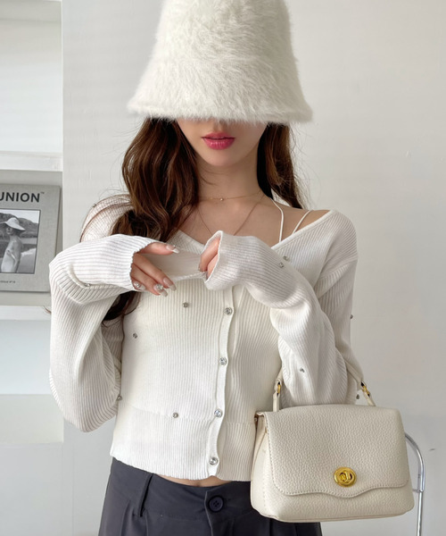 Ada.(エイダ)の「ビジュー ニット Vネック カーディガン(カーディガン/ボレロ・レディース・ピンク/アイボリー/ブラック・FREE)」の22枚目の写真