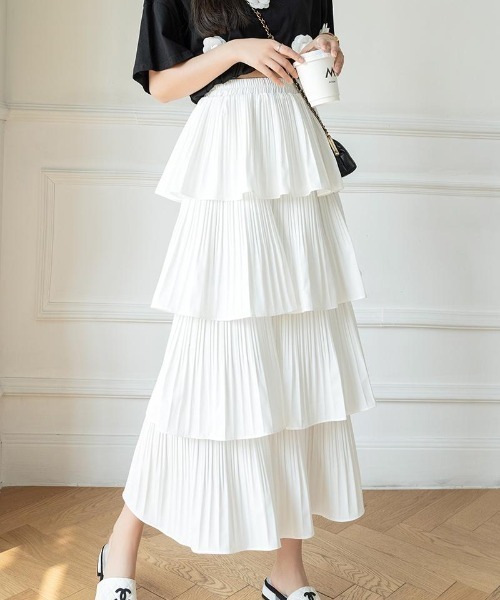 N.s(エヌドットエス)の「ティアードプリーツロングスカート(スカート・レディース・ホワイト/ブラック・S/M/L)」の2枚目の写真
