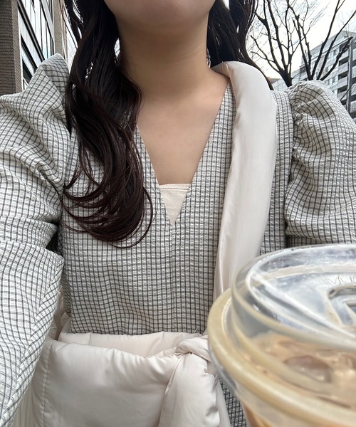 lawgy(ラウジー)の「v shoulder puff check op / vショルダーパフチェックワンピ(ワンピース・レディース・ホワイト/ベージュ・FREE)」の16枚目の写真