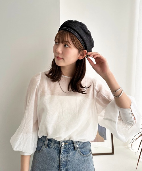 DISCOAT（ディスコート）の「配色ステッチベレー（ハンチング/ベレー帽・レディース・ベージュ/ブラック・FREE）」の10枚目の写真