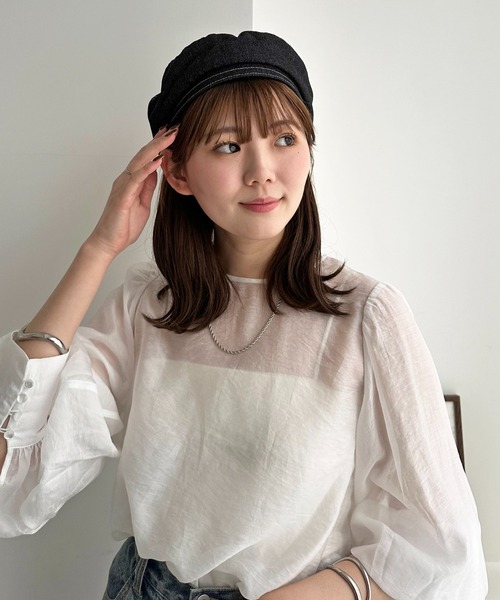 DISCOAT（ディスコート）の「配色ステッチベレー（ハンチング/ベレー帽・レディース・ベージュ/ブラック・FREE）」の4枚目の写真