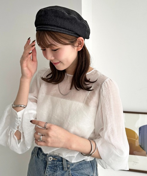 DISCOAT（ディスコート）の「配色ステッチベレー（ハンチング/ベレー帽・レディース・ベージュ/ブラック・FREE）」の7枚目の写真