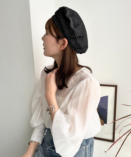 DISCOAT（ディスコート）の「配色ステッチベレー（ハンチング/ベレー帽・レディース・ベージュ/ブラック・FREE）」の8枚目の写真