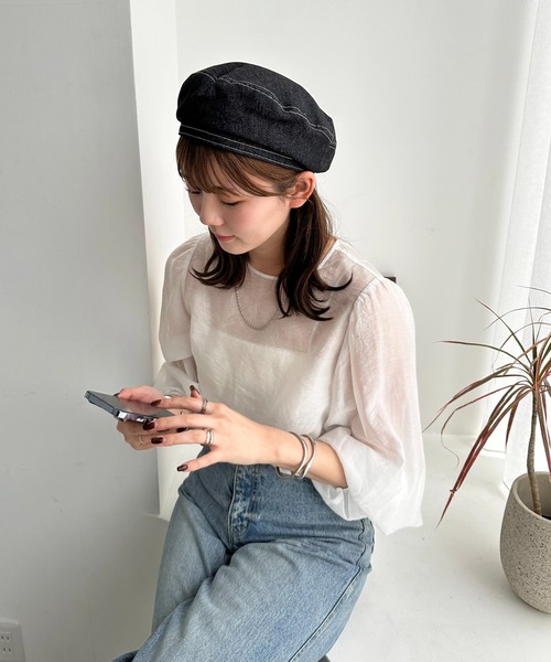 DISCOAT（ディスコート）の「配色ステッチベレー（ハンチング/ベレー帽・レディース・ベージュ/ブラック・FREE）」の12枚目の写真