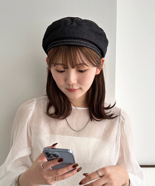 DISCOAT（ディスコート）の「配色ステッチベレー（ハンチング/ベレー帽・レディース・ベージュ/ブラック・FREE）」の5枚目の写真