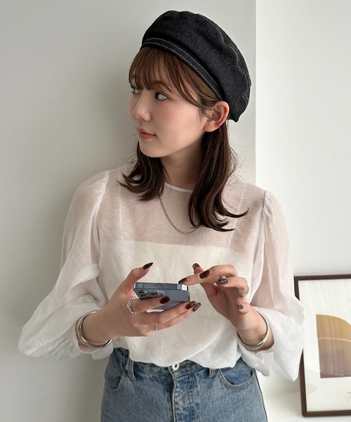 DISCOAT（ディスコート）の「配色ステッチベレー（ハンチング/ベレー帽・レディース・ベージュ/ブラック・FREE）」の6枚目の写真