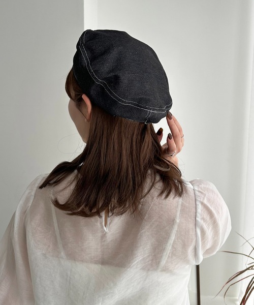 DISCOAT（ディスコート）の「配色ステッチベレー（ハンチング/ベレー帽・レディース・ベージュ/ブラック・FREE）」の9枚目の写真