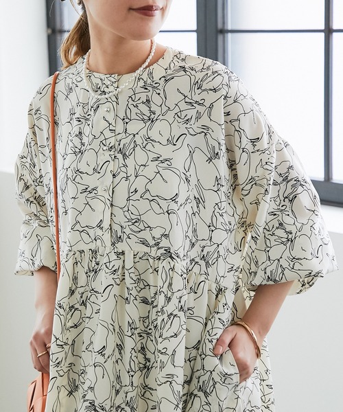 un dix cors（アンディコール）の「線画フラワープリントワンピース（ワンピース・レディース・ホワイト/ブラック・FREE）」の9枚目の写真