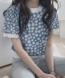 小花柄ニットトップス