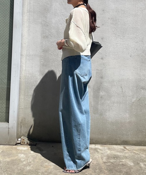 COLLAGE GALLARDAGALANTE（コラージュガリャルダガランテ）の「2WAYデザイン編みサマーニット（ニット/セーター・レディース・ブラック/オフホワイト・FREE）」の8枚目の写真