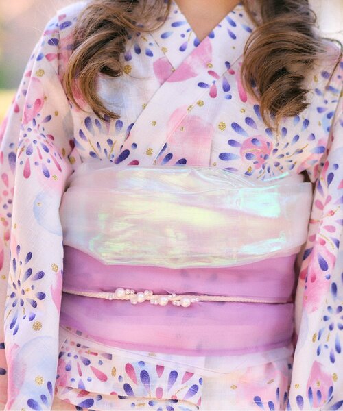 apres les cours（アプレレクール）の「飾り帯_アプレのはんなり浴衣&甚平（和装小物・キッズ・オフホワイト/アイボリー/レインボー/ピンク・FREE）」の4枚目の写真