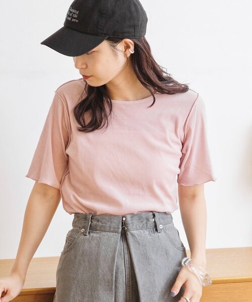 Kastane(カスタネ)の「*【5色展開】ベロアチュール半袖TEE(Tシャツ/カットソー・レディース・ライム/アイボリー/ブラック/ブルー/ピンク・FREE)」の1枚目の写真