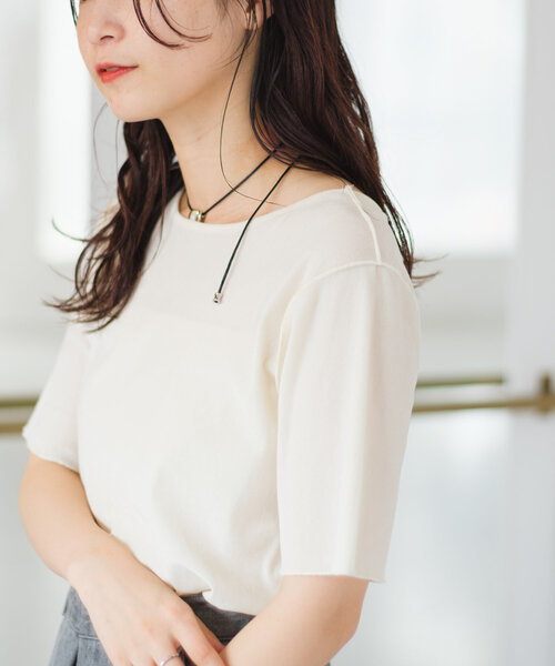 Kastane(カスタネ)の「*【5色展開】ベロアチュール半袖TEE(Tシャツ/カットソー・レディース・ライム/アイボリー/ブラック/ブルー/ピンク・FREE)」の10枚目の写真