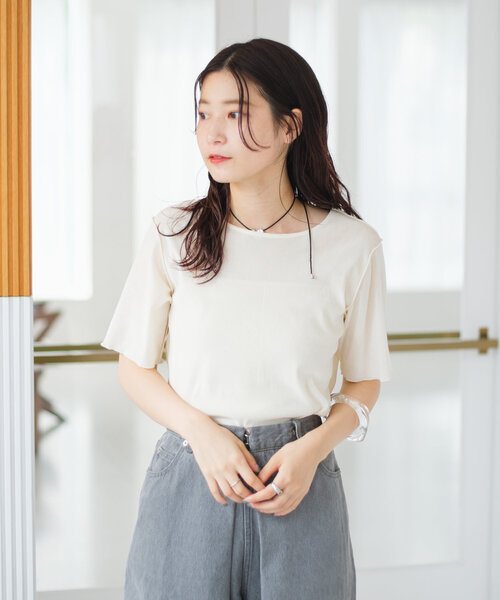 Kastane(カスタネ)の「*【5色展開】ベロアチュール半袖TEE(Tシャツ/カットソー・レディース・ライム/アイボリー/ブラック/ブルー/ピンク・FREE)」の9枚目の写真
