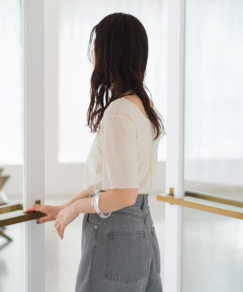 Kastane(カスタネ)の「*【5色展開】ベロアチュール半袖TEE(Tシャツ/カットソー・レディース・ライム/アイボリー/ブラック/ブルー/ピンク・FREE)」の7枚目の写真