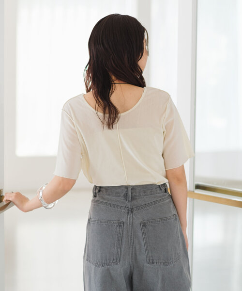 Kastane(カスタネ)の「*【5色展開】ベロアチュール半袖TEE(Tシャツ/カットソー・レディース・ライム/アイボリー/ブラック/ブルー/ピンク・FREE)」の6枚目の写真