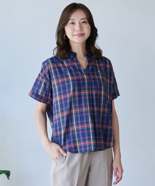 Arnold Palmer(アーノルドパーマー)の「リングチェック 半袖 スキッパーシャツ(シャツ/ブラウス・レディース・ブラック/ベージュ/ネイビー/ホワイト・S/M/L)」の21枚目の写真