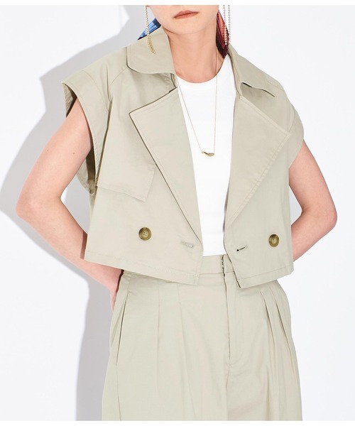 Settimissimo（セッティミッシモ）の「ショート トレンチ ジレ ベスト【セットアップ着用可】（ベスト・レディース・ベージュ/ネイビー・FREE）」の2枚目の写真