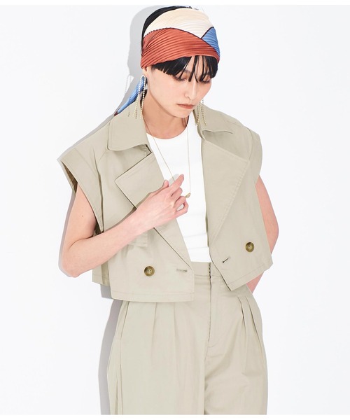 Settimissimo（セッティミッシモ）の「ショート トレンチ ジレ ベスト【セットアップ着用可】（ベスト・レディース・ベージュ/ネイビー・FREE）」の19枚目の写真