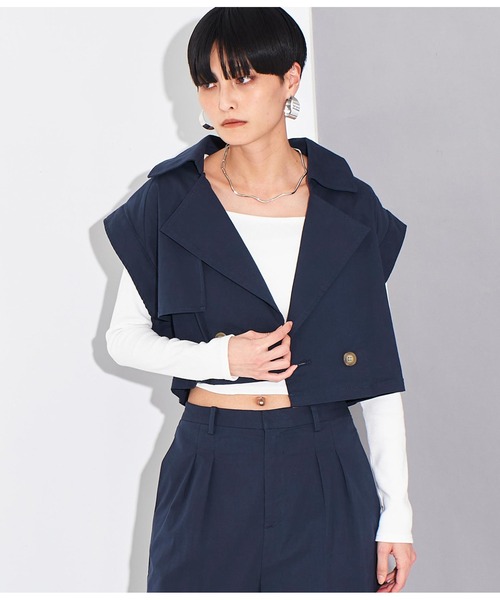 Settimissimo（セッティミッシモ）の「ショート トレンチ ジレ ベスト【セットアップ着用可】（ベスト・レディース・ベージュ/ネイビー・FREE）」の13枚目の写真