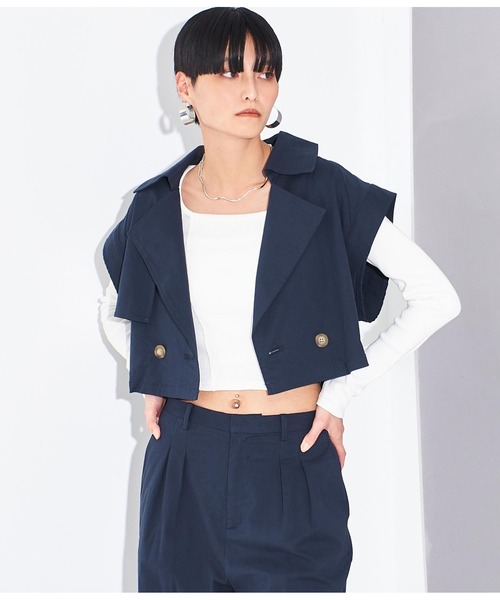 Settimissimo（セッティミッシモ）の「ショート トレンチ ジレ ベスト【セットアップ着用可】（ベスト・レディース・ベージュ/ネイビー・FREE）」の14枚目の写真