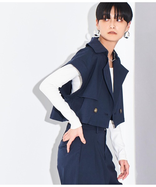 Settimissimo（セッティミッシモ）の「ショート トレンチ ジレ ベスト【セットアップ着用可】（ベスト・レディース・ベージュ/ネイビー・FREE）」の15枚目の写真