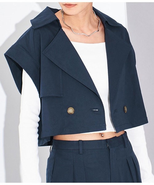 Settimissimo（セッティミッシモ）の「ショート トレンチ ジレ ベスト【セットアップ着用可】（ベスト・レディース・ベージュ/ネイビー・FREE）」の6枚目の写真