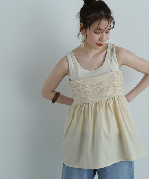 N.(N. Natural Beauty Basic)(エヌエヌナチュラルビューティーベーシック)の「◆ギャザーキャミビスチェ(キャミソール・レディース・ブラック/クリーム・MEDIUM)」の2枚目の写真