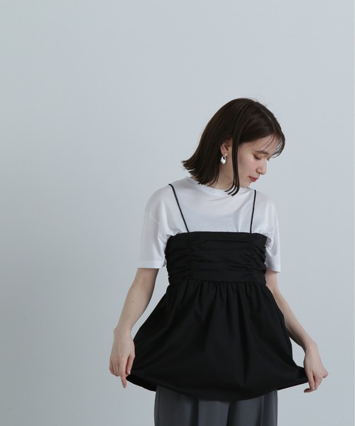 N.(N. Natural Beauty Basic)(エヌエヌナチュラルビューティーベーシック)の「◆ギャザーキャミビスチェ(キャミソール・レディース・ブラック/クリーム・MEDIUM)」の3枚目の写真