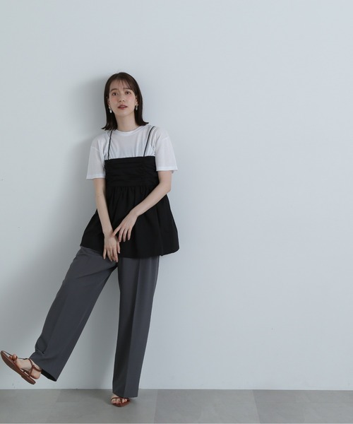 N.(N. Natural Beauty Basic)(エヌエヌナチュラルビューティーベーシック)の「◆ギャザーキャミビスチェ(キャミソール・レディース・ブラック/クリーム・MEDIUM)」の5枚目の写真