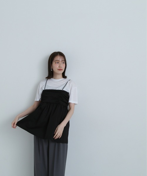 N.(N. Natural Beauty Basic)(エヌエヌナチュラルビューティーベーシック)の「◆ギャザーキャミビスチェ(キャミソール・レディース・ブラック/クリーム・MEDIUM)」の7枚目の写真
