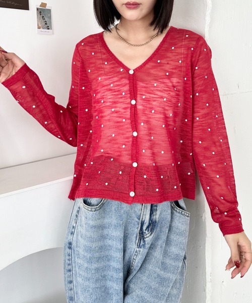 CLEA(クレア)の「シアードットカーディガントップス(カーディガン/ボレロ・レディース・ピンク/レッド/ブラック/ミント/アイボリー・FREE)」の5枚目の写真