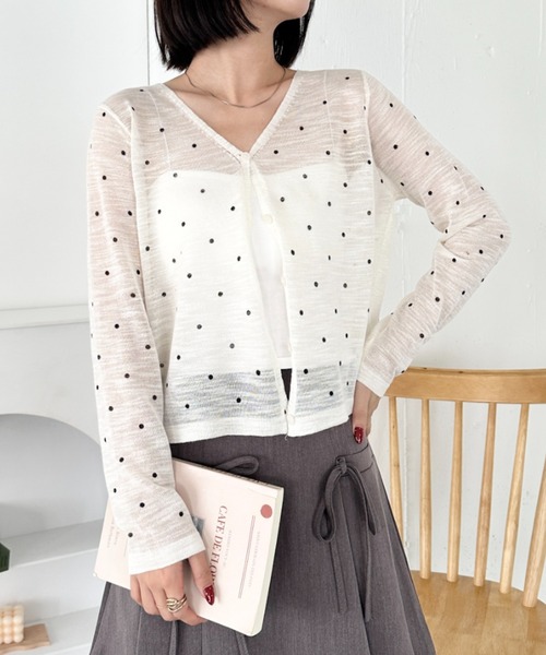CLEA(クレア)の「シアードットカーディガントップス(カーディガン/ボレロ・レディース・ピンク/レッド/ブラック/ミント/アイボリー・FREE)」の2枚目の写真