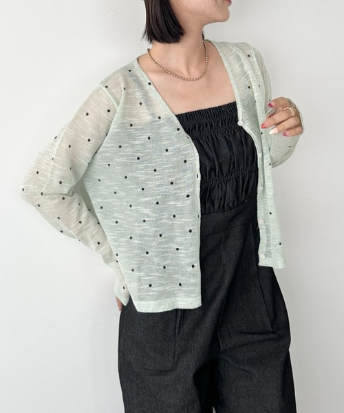 CLEA(クレア)の「シアードットカーディガントップス(カーディガン/ボレロ・レディース・ピンク/レッド/ブラック/ミント/アイボリー・FREE)」の3枚目の写真