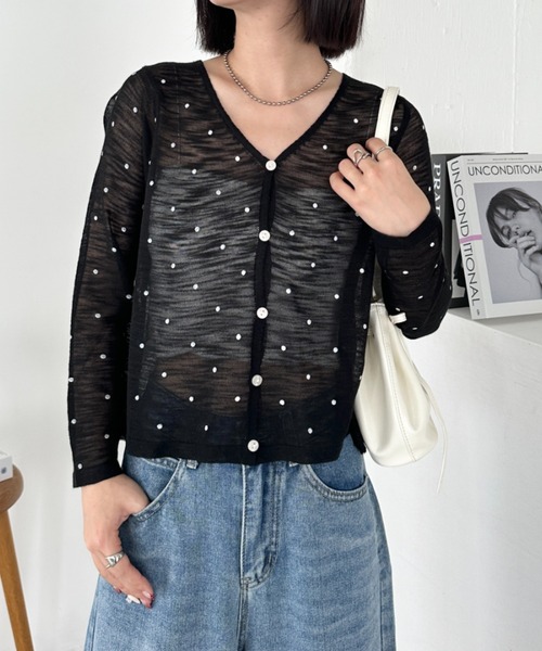 CLEA(クレア)の「シアードットカーディガントップス(カーディガン/ボレロ・レディース・ピンク/レッド/ブラック/ミント/アイボリー・FREE)」の20枚目の写真