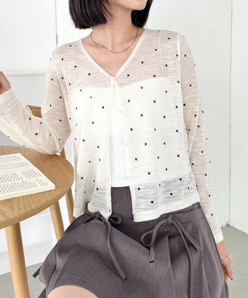 CLEA(クレア)の「シアードットカーディガントップス(カーディガン/ボレロ・レディース・ピンク/レッド/ブラック/ミント/アイボリー・FREE)」の16枚目の写真