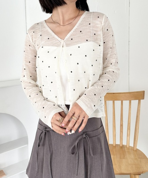 CLEA(クレア)の「シアードットカーディガントップス(カーディガン/ボレロ・レディース・ピンク/レッド/ブラック/ミント/アイボリー・FREE)」の7枚目の写真