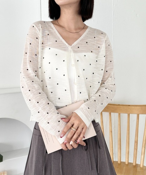 CLEA(クレア)の「シアードットカーディガントップス(カーディガン/ボレロ・レディース・ピンク/レッド/ブラック/ミント/アイボリー・FREE)」の9枚目の写真