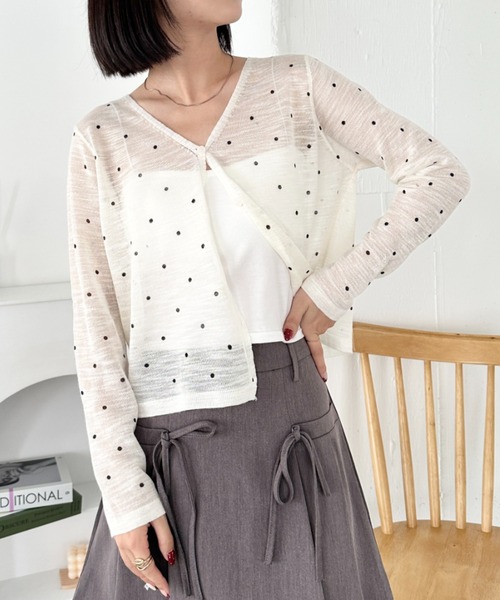 CLEA(クレア)の「シアードットカーディガントップス(カーディガン/ボレロ・レディース・ピンク/レッド/ブラック/ミント/アイボリー・FREE)」の11枚目の写真