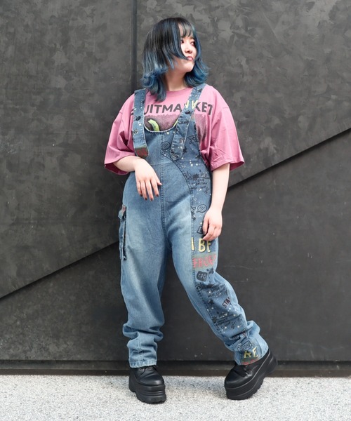 rovtski（ロフトスキー）の「英字切替デニムサロペット（サロペット 