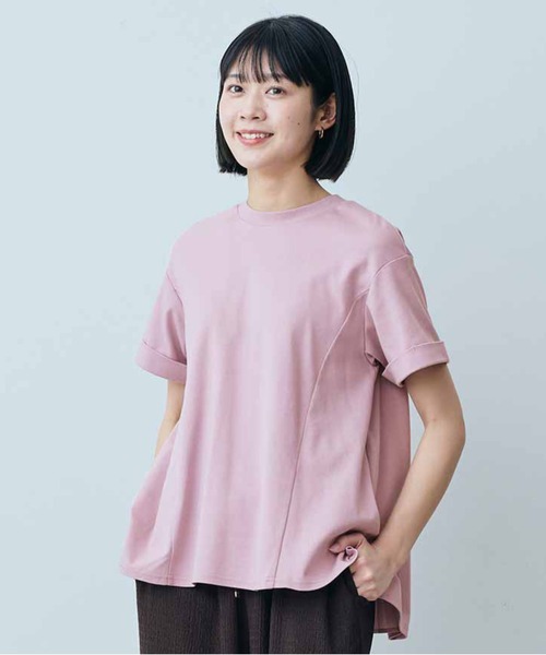 IEDIT(イディット)の「IEDIT 接触冷感・吸汗速乾・抗菌防臭! Ohcool(R)Ⅱ plus素材 後ろ姿が印象的なバックプリーツデザインのカットソートップス(Tシャツ/カットソー・レディース・ピンク/グリーン/グレイッシュベージュ・MEDIUM/LARGE/X-LARGE/XX-LARGE/SMALL/XXX-LARGE)」の2枚目の写真